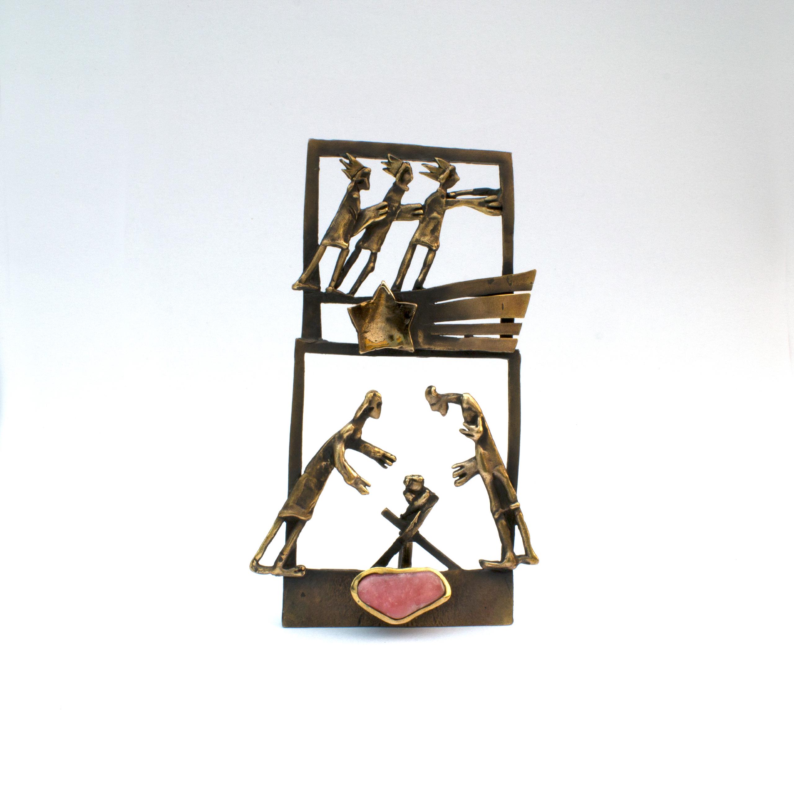 Bronzová plastika "Betlém tříkrálový" od Vojtěšky Vlčkové. Výjimečné vánoční dílo vytvořené metodou lití na ztracený vosk s růžovým rodochrozitem.